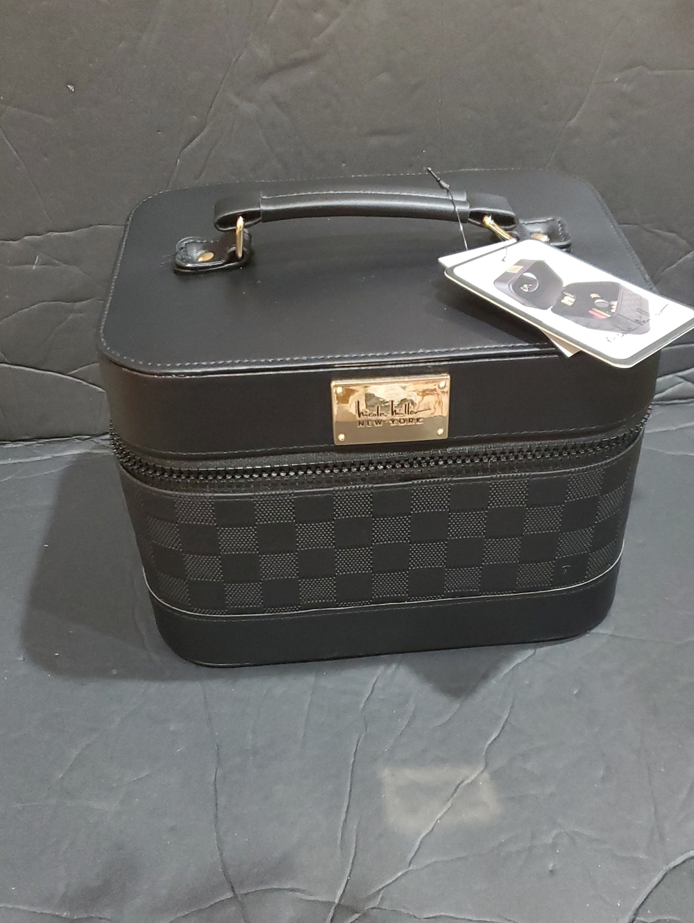 Nicole Miller black damier style Small cosmetics beauty hard train case new